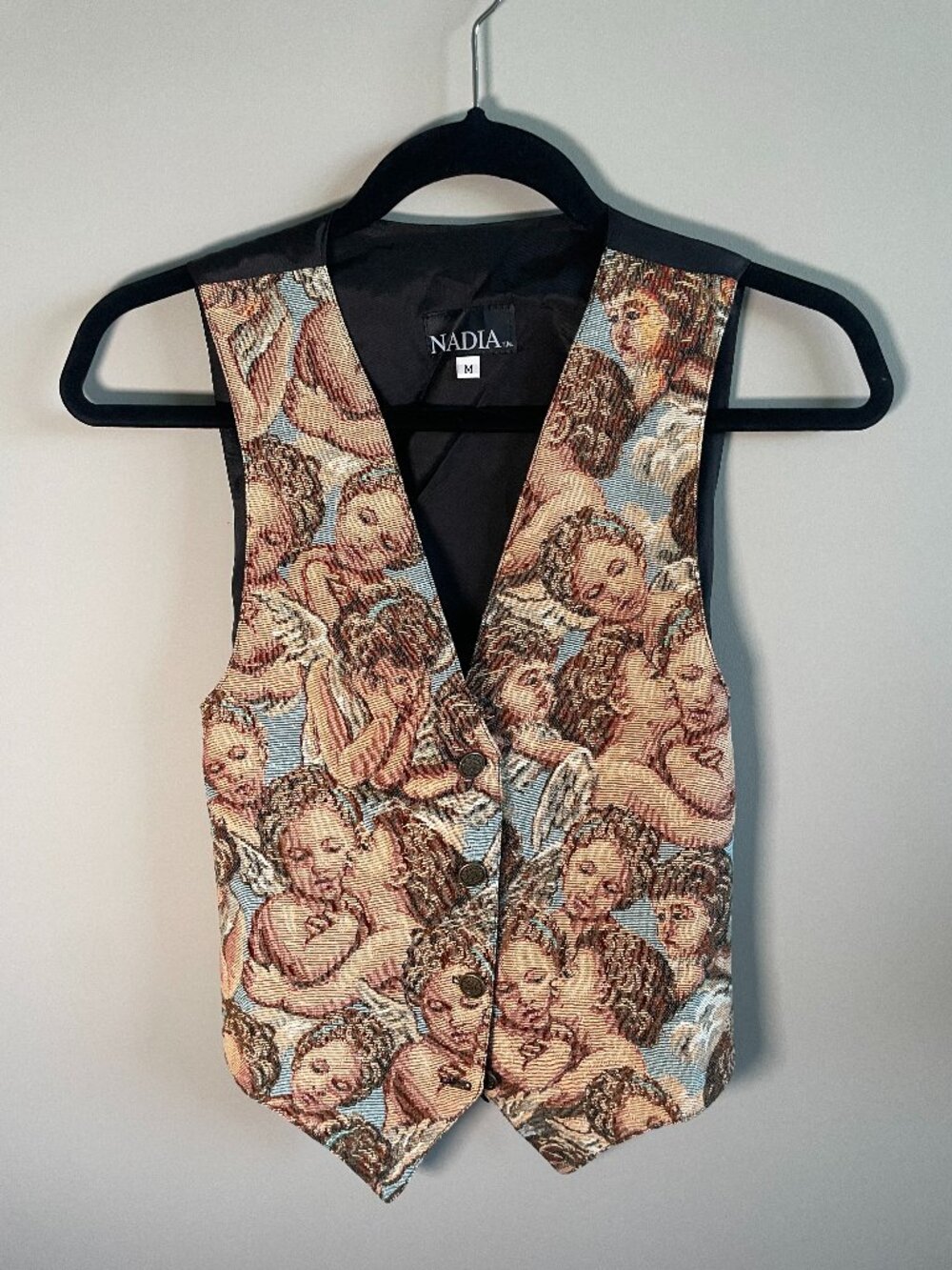 VTG NADIA Size M Angel Print Tapestry Vest